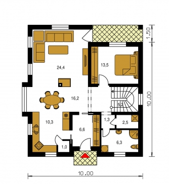 Mirror image | Floor plan of ground floor - BUNGALOW 35